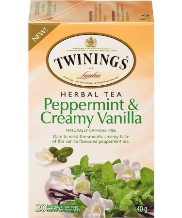 Twinings Peppermint & Creamy Vanilla Herbal Individually Wrapped Tea Bags | Naturally Caffeine-Free | Smooth & Creamy Vanilla Flavoured Tea | 20 Count (Pack of 6) | Enjoy Hot or Iced Peppermint & Creamy Vanilla 20 Count (Pack of 6) - Buy Online on GoSupps.com