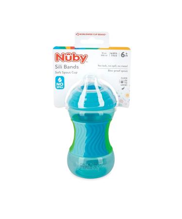 Nuby No Spill Sili Bands 10oz Soft Spout Cup - Aqua (Textured Easy Grip Silicone Band) - Buy Online on GoSupps.com