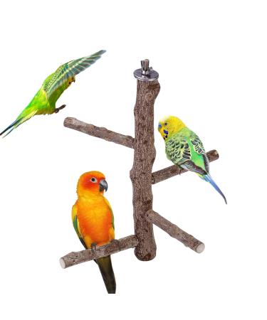 Mogoko Natural Wood Bird Perch Stand, Hanging Multi Branch Perch for Parrots, Parakeets Cockatiels, Conures, Macaws, Love Birds, Finches Style 1
