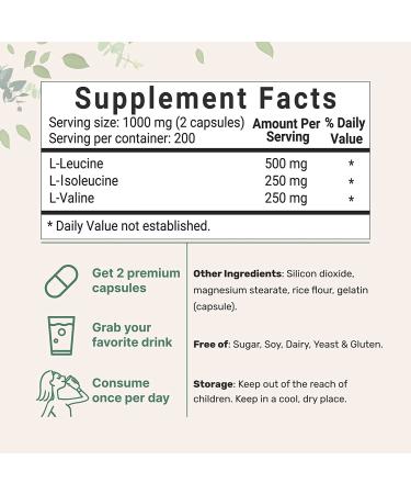 Plant Based BCAA 1000mg 400 Capsules - 6 Month Supply | 3-in-1 Formula for Optimal Balance | Instantized for Better Absorption | Pre Workout Energy Pills - 400 Count - Buy Online on GoSupps.com