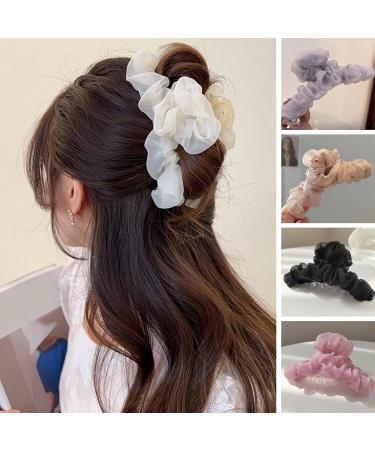Korean Style Hair Claw Crossing Teeth Spring Design Pleated Mesh Yarn Decor Large Hair Clip Hair Accessories Big Hair Clip Pink - Buy Online on GoSupps.com