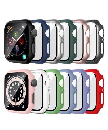 Haojavo 12 Pack Case Compatible for Apple Watch 44mm SE(2022) Series 6/5/4/SE(2019) Tempered Glass Screen Protector Full Hard PC Scratch Resistant Bumper Protective Cover for iWatch Accessories 12 PACK-A 44mm
