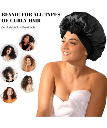 Abeillo Silk Sleep Bonnet for Women - Adjustable Satin Night Cap with Soft Elastic Band - Black - Buy Online on GoSupps.com