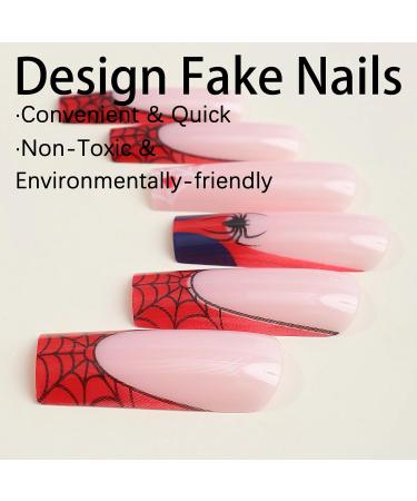 Buy BABALAL Square Press On Nails - 24Pcs Red French Spider Design Halloween Acrylic Nails for Women & Girls | Long Fake Nails | Squoval Manicure - Buy Online on GoSupps.com
