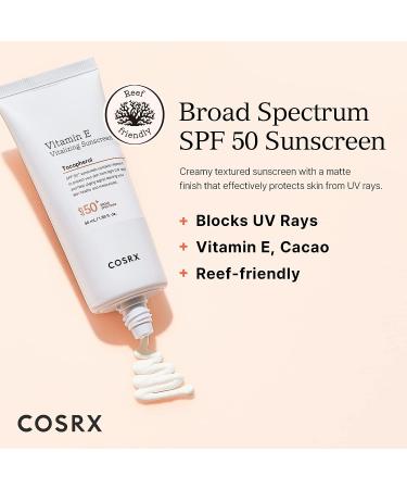 COSRX Daily SPF 50 Vitamin E Vitalizing Sunscreen - Broad Spectrum UVA & UVB Protection - Lightweight, Invisible Matte Finish - Reef Friendly Korean Skincare - Buy Online on GoSupps.com
