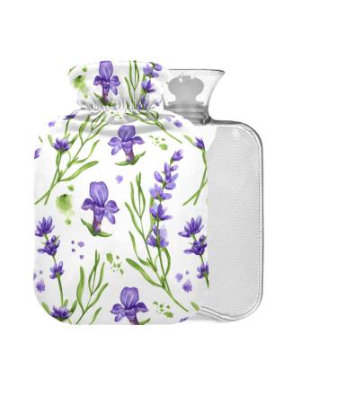 Hot water bottle with lid purple lavender 1 l small hot water bag for pain relief hot and cold compress BPA-free