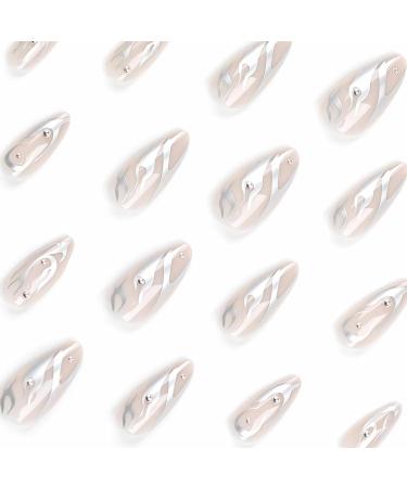 Buy BABALAL Almond Press on Nails - Medium Fake Nails with Silver Swirl & Rhinestone Design | Stiletto Acrylic Nails FNf401 for International Shipping - Buy Online on GoSupps.com