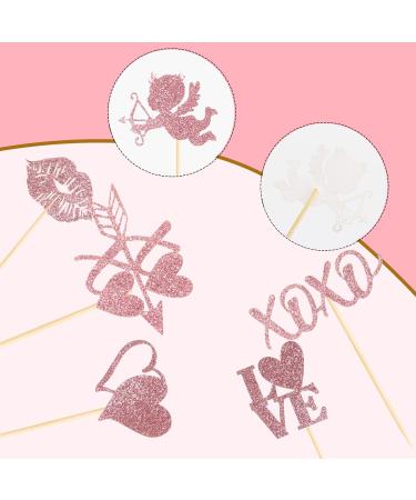 60 Pcs Happy Valentine's Day Cupcake Toppers Glitter Cupid Love Heart Lip Kiss Me Be Mine XOXO Cupcake Picks for Valentine's Day Theme Wedding Party Cake Decorations Supplies Pink - Buy Online on GoSupps.com