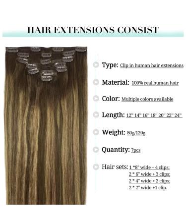 Doores Clip-In Hair Extensions - Balayage Chocolate Brown to Caramel Blonde - 30cm (12 Inch) 80g Remy Real Hair - 7 Pieces #4/27/4 - Buy Online on GoSupps.com