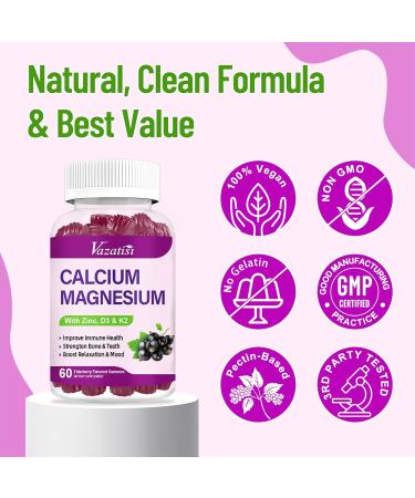 Calcium Magnesium Zinc Gummies with Vitamin D3 and K2 High Absorption Magnesium Glycinate Potassium for Immune and Muscles Vegan Elderberry Flavor 120 Gummies Sweet Elderberry 60 Count (Pack of 2) - Buy Online on GoSupps.com
