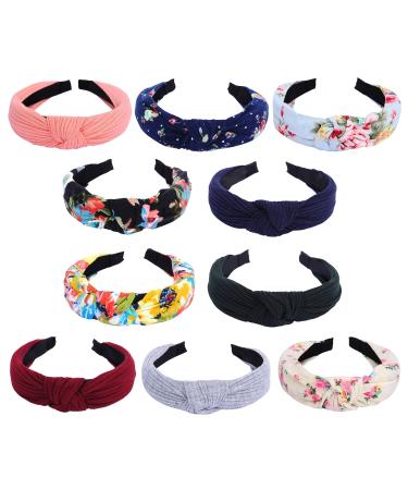 Fashion Knot Turban Hairbands Cross Knot Headband Hair Accessories  Including 5 Colors and 5 Plain Wide Headbands for Women Girls