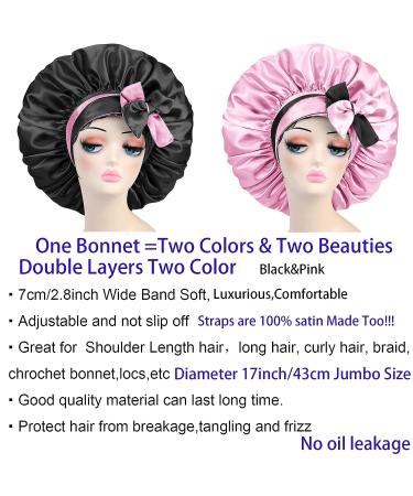 Satin Silk Extra Large Jumbo Adjustable Double Layer Reversible Hair Cap for Women - Pink Black&Pink - Buy Online on GoSupps.com