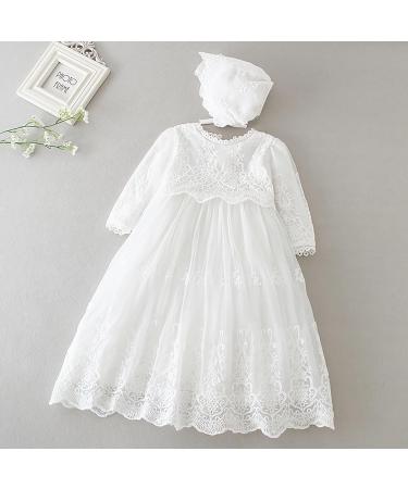 Leideur Baby Long Christening Gown White Baptism Dress Girls Birthday 6-9 Months - Buy Online on GoSupps.com