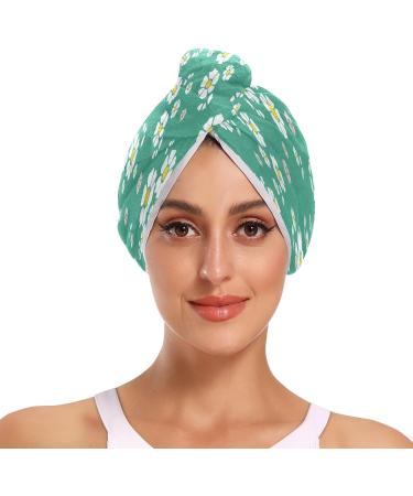 Green Fresh Daisy Dry Hair Cap - 2 Piece Quick Drying Towel Set | Super Absorbent Soft Headband - Buy Online on GoSupps.com