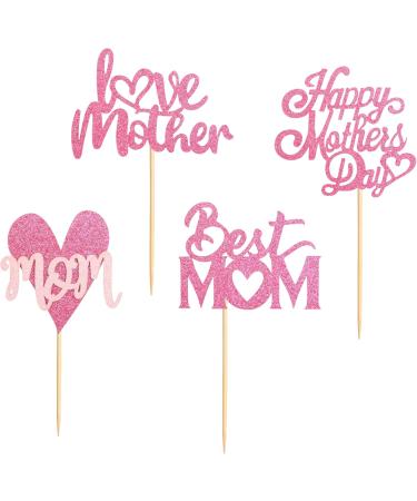 Blumomon 36 Pack Glitter Happy Mother's Day Cupcake Toppers - Pink Mom Picks for Party Decorations & Celebrations - Buy Online on GoSupps.com
