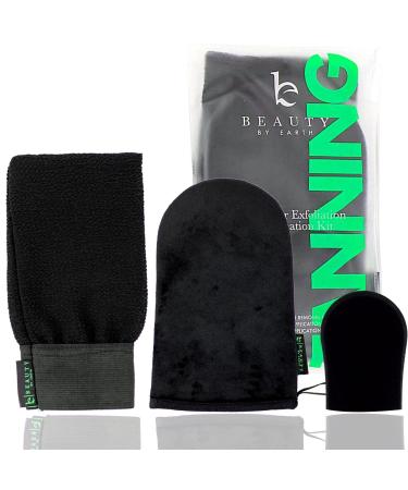 Self Tanner Tanning Mitt Set - Complete Tanning Mitt Kit with Exfoliating Gloves, Body and Face Tanner Mitts for the Perfect Fake Tan - Self Tanning Glove Mitt Applicator