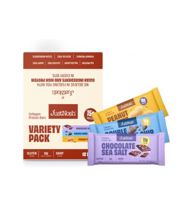 JUSTNOSH Chocolate L over's Variety Pack Collagen Protein Bars 15g Protein, 10g Collagen | Gluten & Dairy Free, Low FODMAP, Seed Oil Free (12 Pack) Chocolate Lovers Variety Pack 12 Pack