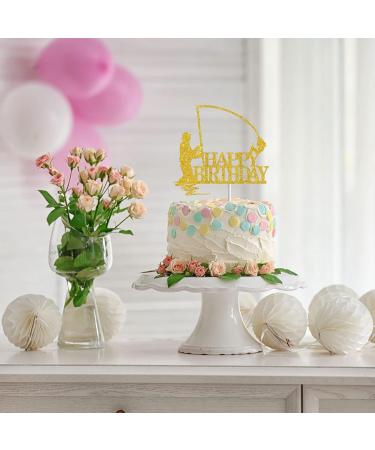 Tenhaisi Gold Glitter Happy Birthday Cake Topper Birthday Party Decorations Fishing Cake Topper Fisherman Birthday Party Supplies - Buy Online on GoSupps.com