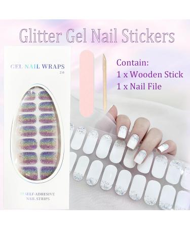 Gel Nail Stickers 20 Stickers Gel Nail Wraps Soft Self Upgrade Full-Cured Gel Nail Strips Adhesive Gel Nail Stickers Salon Lasting for 15 Days Gel Nail Strips No Need UV/LED Lamp (42-White) - Buy Online on GoSupps.com
