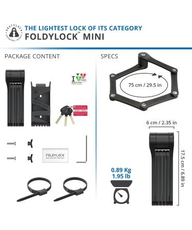 FoldyLock Mini - Patented Lightweight Bicycle Lock - 75cm Black - Heavy Duty Anti Theft Lock for Electric Scooter & Folded Bikes - Buy Online on GoSupps.com
