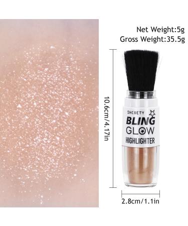 Glitter Powder Highlighter Makeup - Champagne Shimmer Body & Face Blusher | 3D Brightening Glitter Brush Powder - 1 oz - Buy Online on GoSupps.com