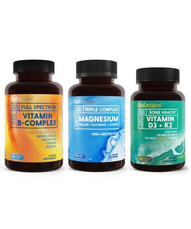 BioEmblem Adults Triple Magnesium Complex and Vitamin D3 K2 and Vitamin B-Complex - 270 Count