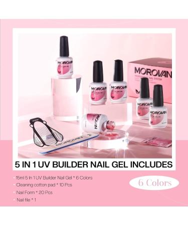 Morovan Builder Nail Gel Kit - 5 in 1 Professional Builder Gel Nail Kit 6 Colors Nail Builder Gel 15ml Builder Gel in a Bottle Extension Nail Hard Gel Nail Builder Manicure Nail Art Design for Women - Buy Online on GoSupps.com