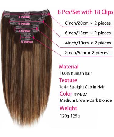 Hair Extensions Chocolate Brown and Caramel Blonde with Brown Roots 16"-24" Clip in Hair Extensions Human Hair Silky Straight Double Weft Lace Clip in Hair Natural Human Hair(18inches) 18inches 120g/Set - Buy Online on GoSupps.com