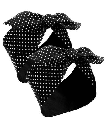 2 Pieces Polka Dot Headband Bandana Headband 50s Costume Hair Accessories Bows Wide Headwrap for Women and Girls (Black Small Dots) Small Dots Black