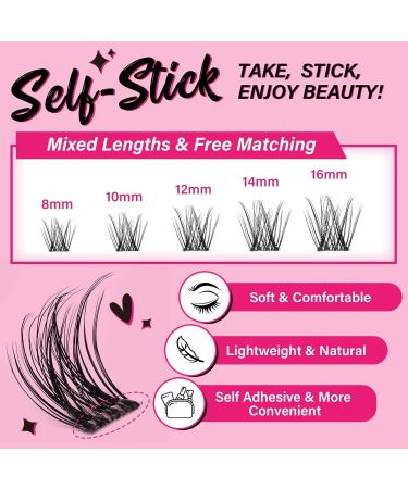 Self Adhesive Eyelashes 40pcs - Reusable No Glue Lash Clusters - Jasmine D-8-16mix - Buy Online on GoSupps.com