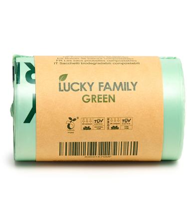 Lucky Family Green Compost Bags for Kitchen Countertop Bin 1.3 up to 1.6 Gallon - 100% Compostable Food Waste Trash Repurpose - Perfect Biodegradable Organic Eco Friendly - 50 Bags per Roll 50 Count (Pack of 1)