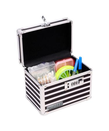 Vaultz Medicine Lock Box w/Combination Lock - 5 x 7 x 5 Cabinet Safe  Black & White Stripes