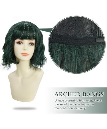Yamel Wavy Bob Wig with Bangs in S4# Blackish Green - Natural Synthetic Hair, Shoulder Length Short Curly Wigs for Women - Buy Online on GoSupps.com