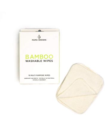 Mama Designs Bamboo Reusable Baby Wipes - 10 Eco Friendly Super Soft Washable Baby Cloths Naturally Absorbent & Antibacterial Flannels for Delicate Skin Face Hands