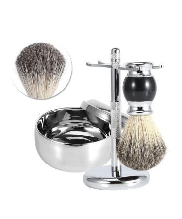 Syrisora Professional Men's Shaving Set - Badger Hair Brush Alloy Stand & Soap Bowl | Premium Grooming Essentials - Buy Online on GoSupps.com
