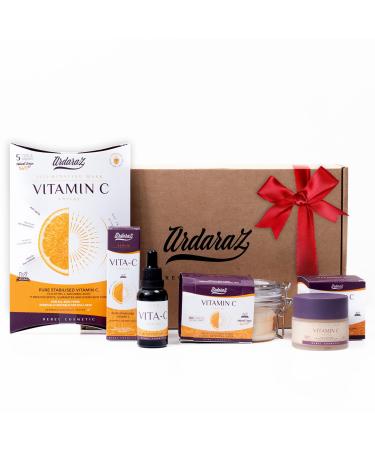 Anti-Dark Spot Illuminator Kit with Vitamin C and Hyaluronic Acid. Women's gift pack with Exfoliating Discs Serum Cream 5 Masks