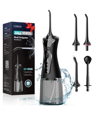 COSLUS Water Dental Flosser Pick for Teeth: 4 Modes Cordless Portable 300ML Larger Tank Water Teeth Cleaner IPX7 Waterproof Flossing Cleaning Picks for Home Travel FC5360 Black