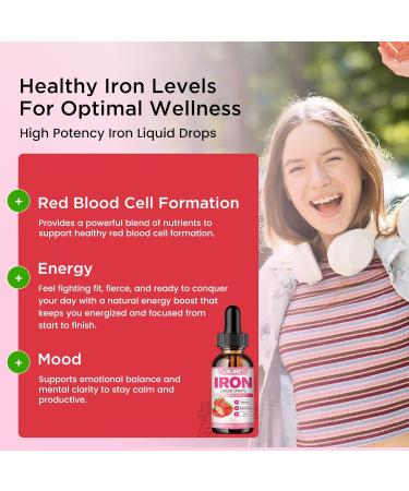 Liquid Iron Supplement for Women Men & Kids Multivitamin Iron Drops with Folate, Vitamin C, B6, B12, Zinc for Anemia, Iron Deficiency, Blood Builder, Energy - Natural Strawberry Flavor, Vegan 2 Fl Oz Strawberry 2 Fl Oz (Pac  - Buy Online on GoSupps.com