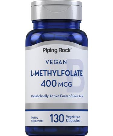 Piping Rock L MethylFolate Supplement | 400 mcg | 130 Capsules | Vegetarian Vegan | Non-GMO Gluten Free