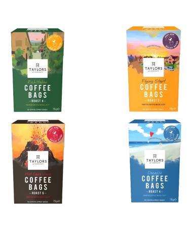 Taylors of Harrogate Coffee Bag Pick N Mix | Choose From 4 Flavours - Decaffe Flying Start Hot Lava Java Rich Italian Roasted Ground-Coffee - Pack of 3 x 10 Enveloped Bags 75 g (Pack of 3)