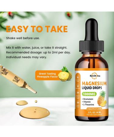 Magnesium Glycinate Liquid Drops 1000mg of Liquid Magnesium Complex Supplement for Sleep Nerve Energy Muscle Bone Calm & Digestion High Absorption 2 Fl Oz Sugar-Free Pineapple Flavor Pineapple 2 Fl Oz (Pack of 1) - Buy Online on GoSupps.com