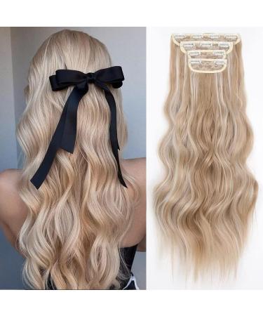 YDDM Hair Extensions Clip in Extensions Wavy hair extension with clips full of heads like real hair hair exension clips cheap clip extensions synthetic hair part for women (20 inch 4pcs) 20 inch 24AH613#