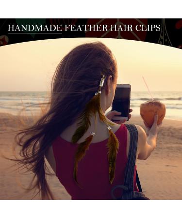 Icyang Halloween Women Feather Hair Clips - Handmade Boho Hippie Hair Extensions (6 Pieces) - DIY Hair Accessories for Christmas Decoration - Buy Online on GoSupps.com