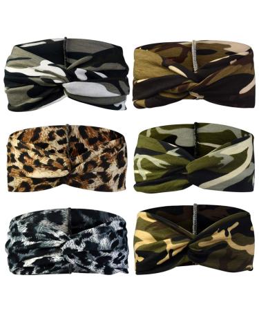 6pcs Camo Leopard Headbands Elastic Bow Hairband Turban Twisted Head Wrap Knot Hair Accessories for Women Girls Running Sport Travel - Buy Online on GoSupps.com