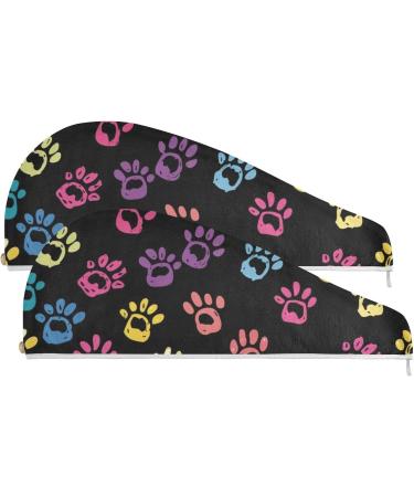 Colorful Doodle Paw Print Hair Towel 2 Pack | Super Absorbent Quick Dry Hair Turbans for Women & Girls Perfect Hair Drying Solution - Buy Online on GoSupps.com