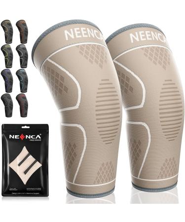NEENCA 2 Pack Knee Brace, Knee Compression Sleeve Support for Knee Pain, Running, Work Out, Gym, Hiking, Arthritis, ACL, PCL, Joint Pain Relief, Meniscus Tear, Injury Recovery, Sports Large 2 Pack - Skin