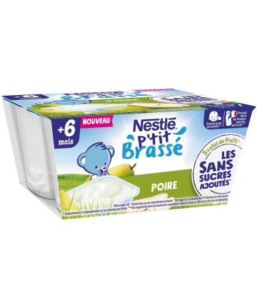 Nestlé Bébé P'tit Brassé Milk Pear without Added Sugars - From 6 Months - 4 x 90 g