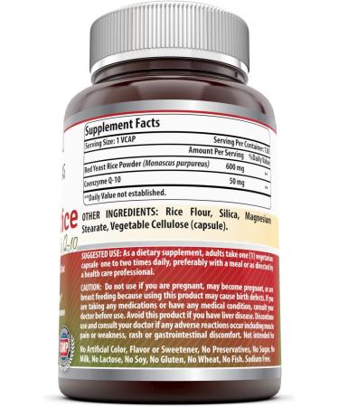 Amazing Formulas Red Yeast Rice 600mg + CoQ-10 50mg | 120 Vegetarian Capsules - Buy Online on GoSupps.com