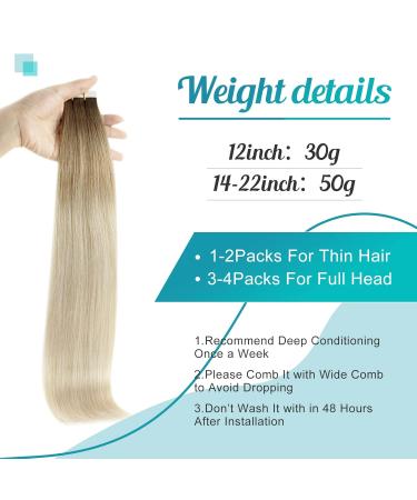 Fshine 30CM Tape-In Human Hair Extensions - Dark Brown to Ash Blonde Balayage 20 Pieces 30 Grams Real Straight Hair #3/8/613 - Buy Online on GoSupps.com