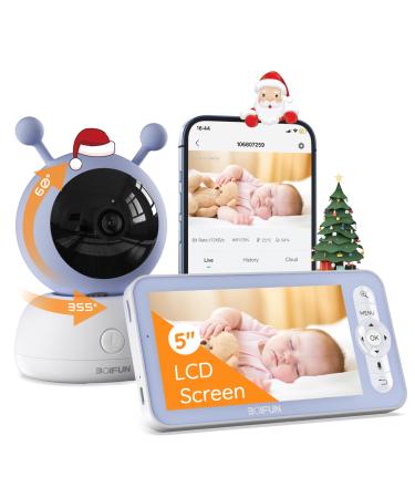 Wifi Video Baby Monitor Camera App Control 5'' 1080P Motion&Crying Detection PTZ BOIFUN Smart Baby Monitor with Night Vision Temperature&Humidity Monitoring Two-Way Talk Android/iOS Smartphone 1080P Baby Monitor